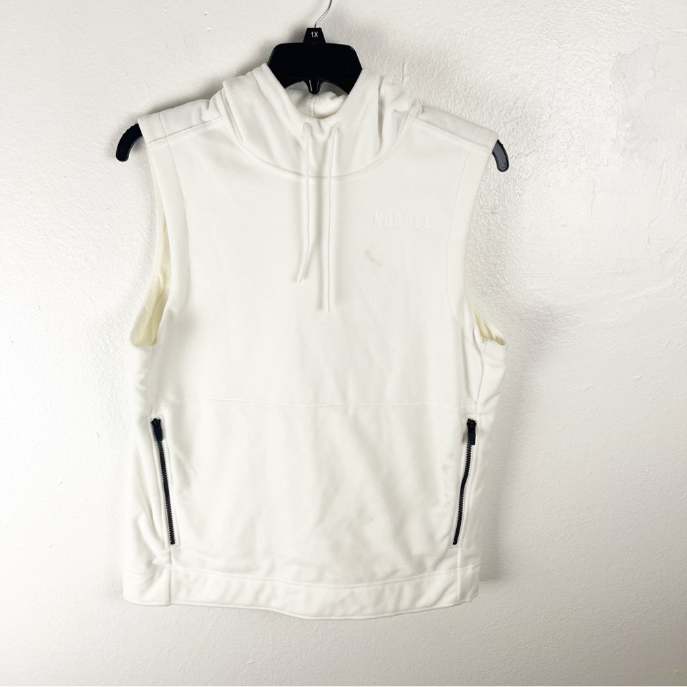 NoBull Cream Zipper Pockets Sleeveless Drawstring Hoodie Sweatshirt Size Large